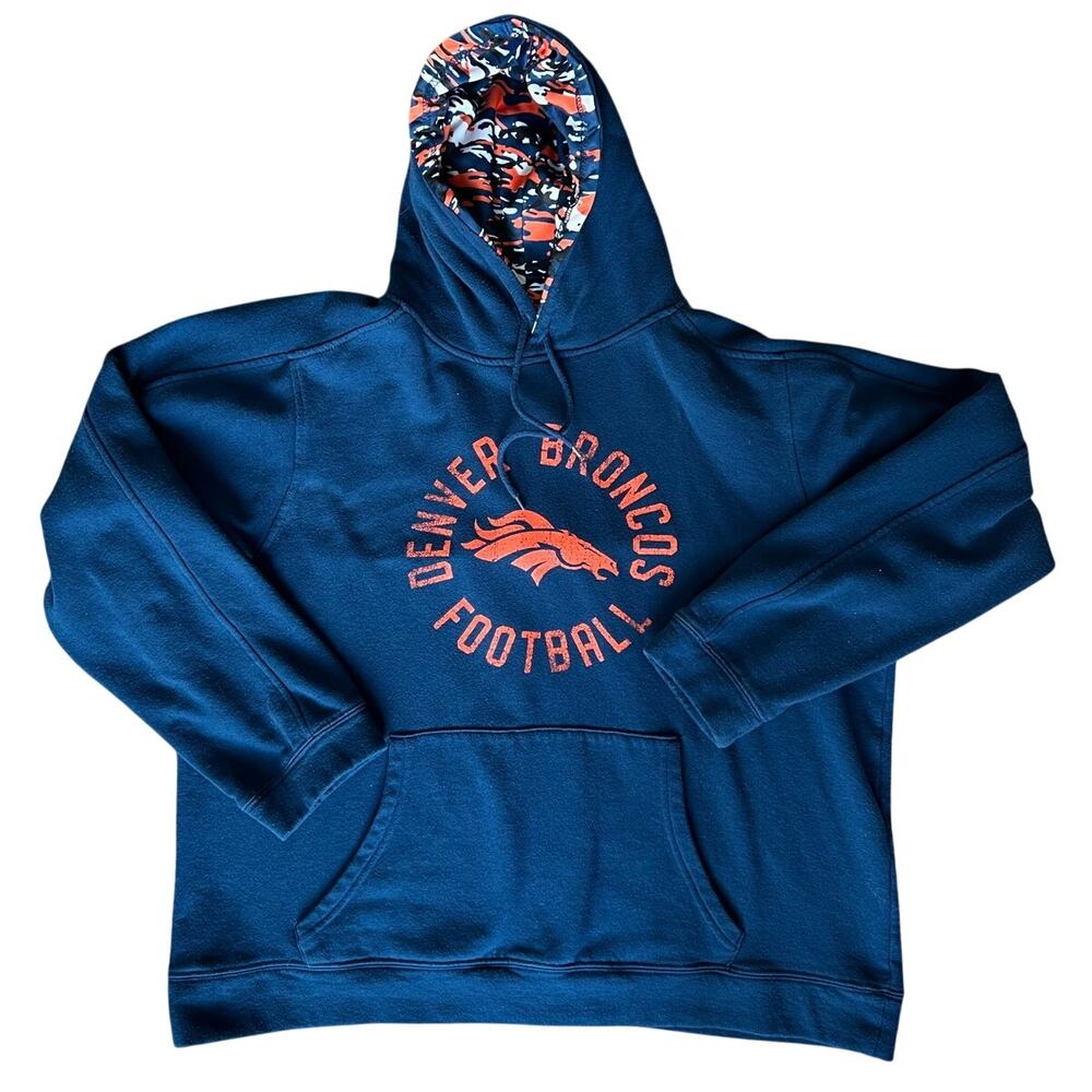 Men's Denver Bronco's Hoodie, Large, Navy/Orange/Camo, Logo, Football, Colorado